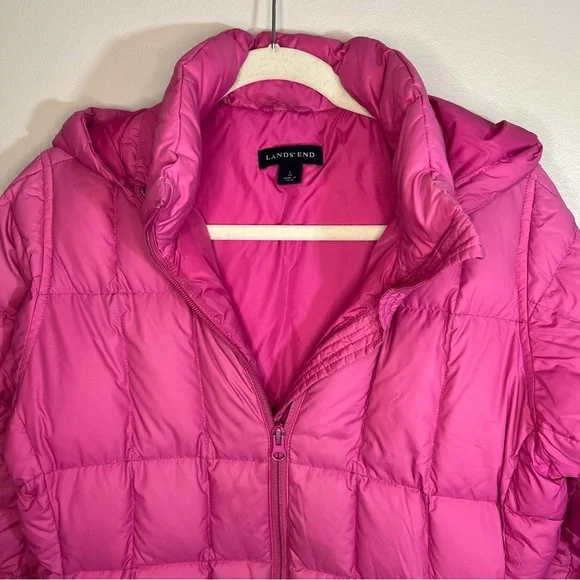 Lands End Girls Pink Goose Down Puffer Jacket Long Parka Winter Coat Size L (14) - Picture 2 of 11